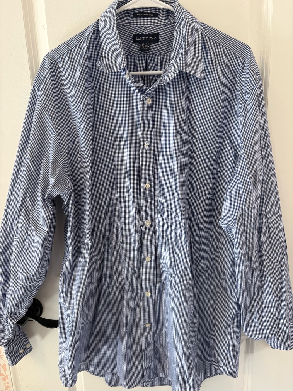 Lands' End Men's Light Blue Microcheck Button-Up Shirt Tall